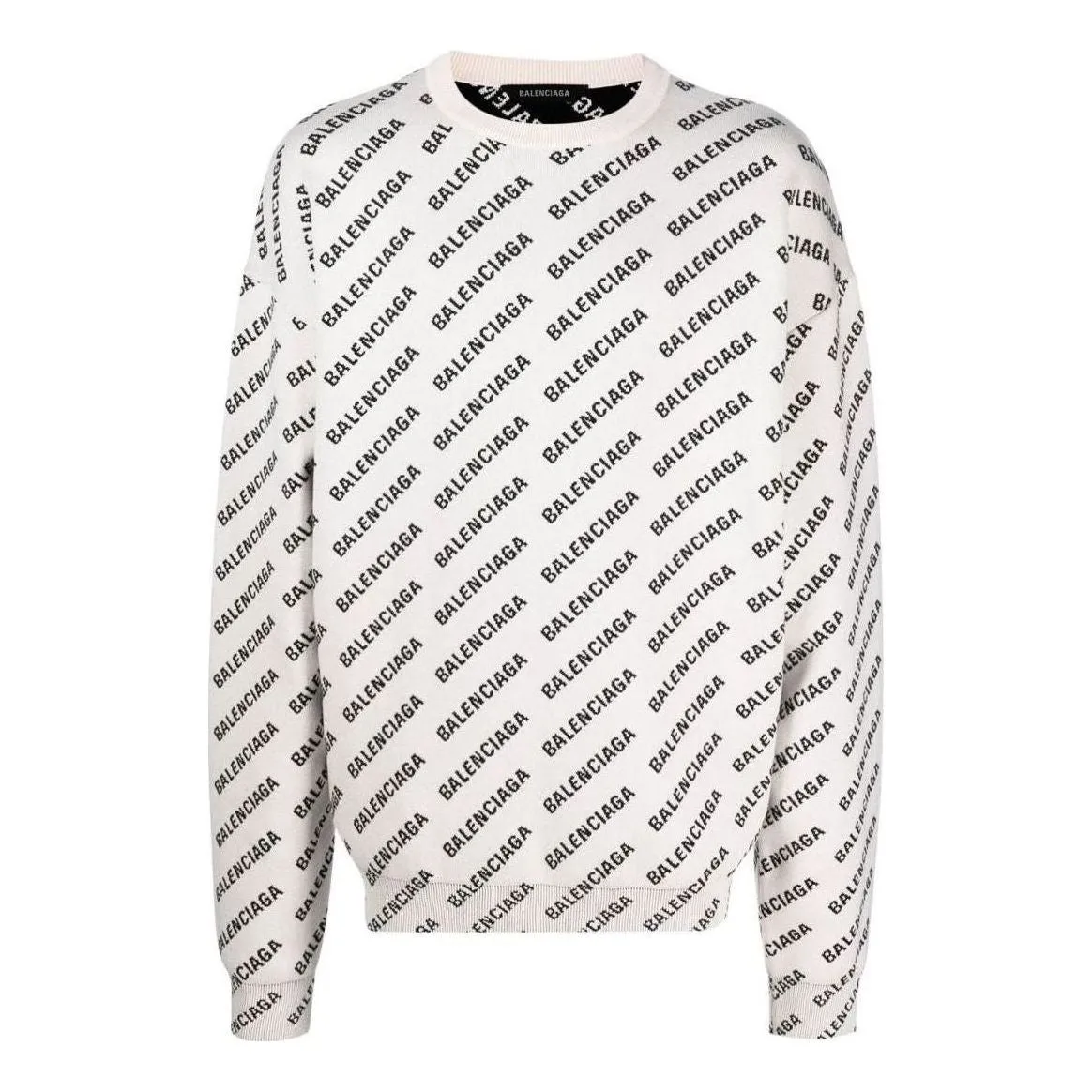 Balenciaga All Over Logo Crewneck Sweater 'White Black' 702952T32339054 sold by KicksCrew