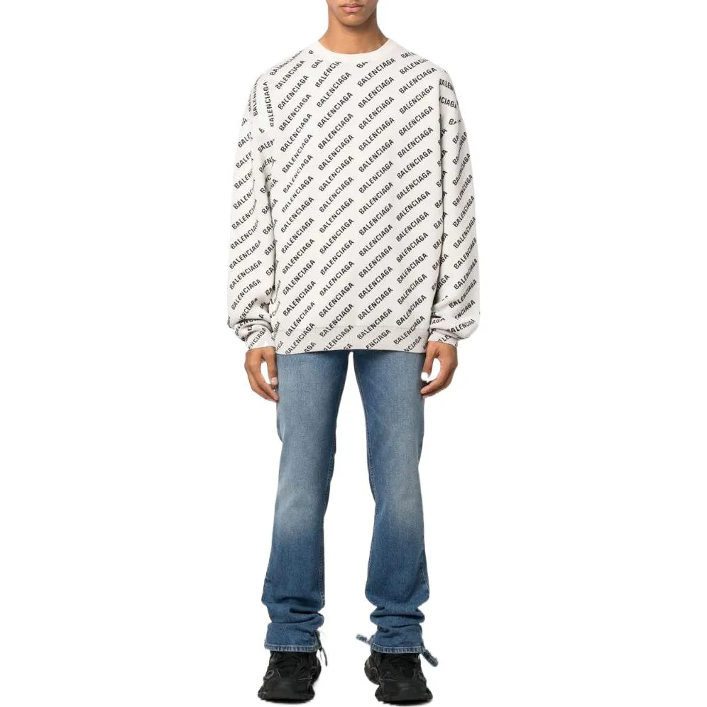 Balenciaga All Over Logo Crewneck Sweater 'White Black' 702952T32339054 sold by KicksCrew product image thumbnail 2