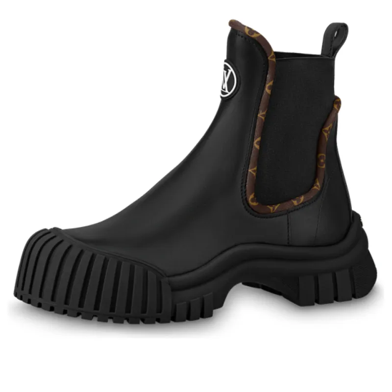 (WMNS) LOUIS VUITTON Ruby Flat Ankle Boots 'Black' 1AB0FO sold by KicksCrew