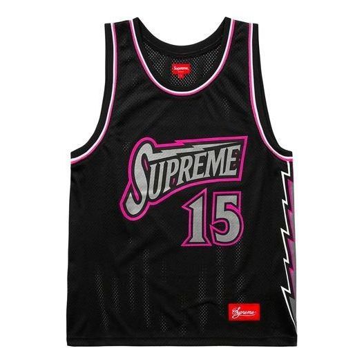 Supreme Bolt Basketball Jersey 'Black Grey Pink' SUP-SS18-428 sold by KicksCrew