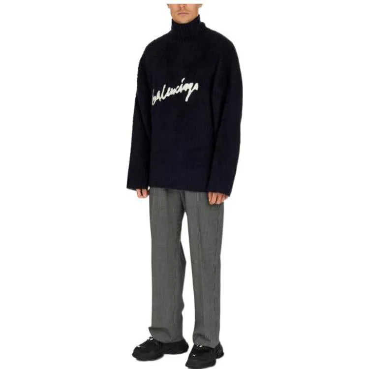 Balenciaga Brushed Cotton Scribble Logo Turtleneck Jersey Sweater 'Navy' 625935T31828065 sold by KicksCrew product image thumbnail 3