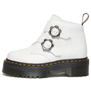 (WMNS) Dr.Martens Devon Flower Buckle Leather Platform Boots 'White Black' 27642100 sold by KicksCrew