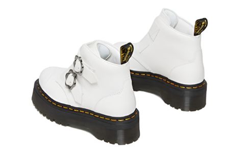 (WMNS) Dr.Martens Devon Flower Buckle Leather Platform Boots 'White Black' 27642100 sold by KicksCrew
