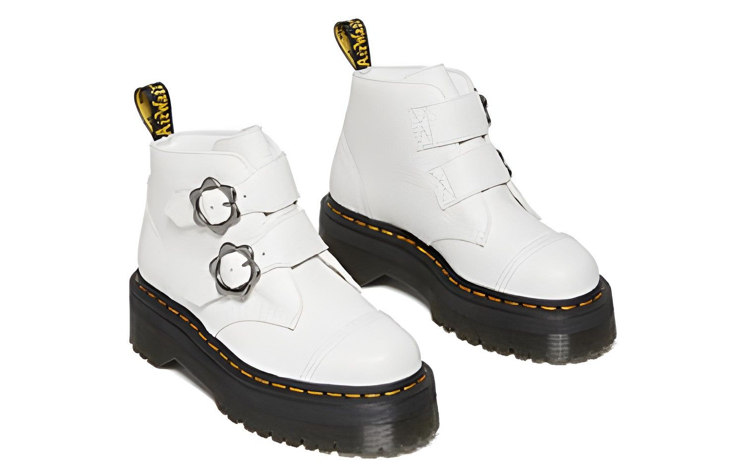 (WMNS) Dr.Martens Devon Flower Buckle Leather Platform Boots 'White Black' 27642100 sold by KicksCrew product image thumbnail 2