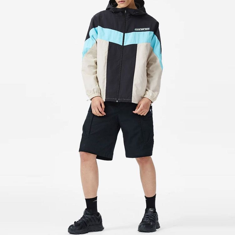 Li-Ning Logo Color Block Full Zip Hooded Jacket 'Black Oatmeal' AFDS033-5 sold by KicksCrew product image thumbnail 5