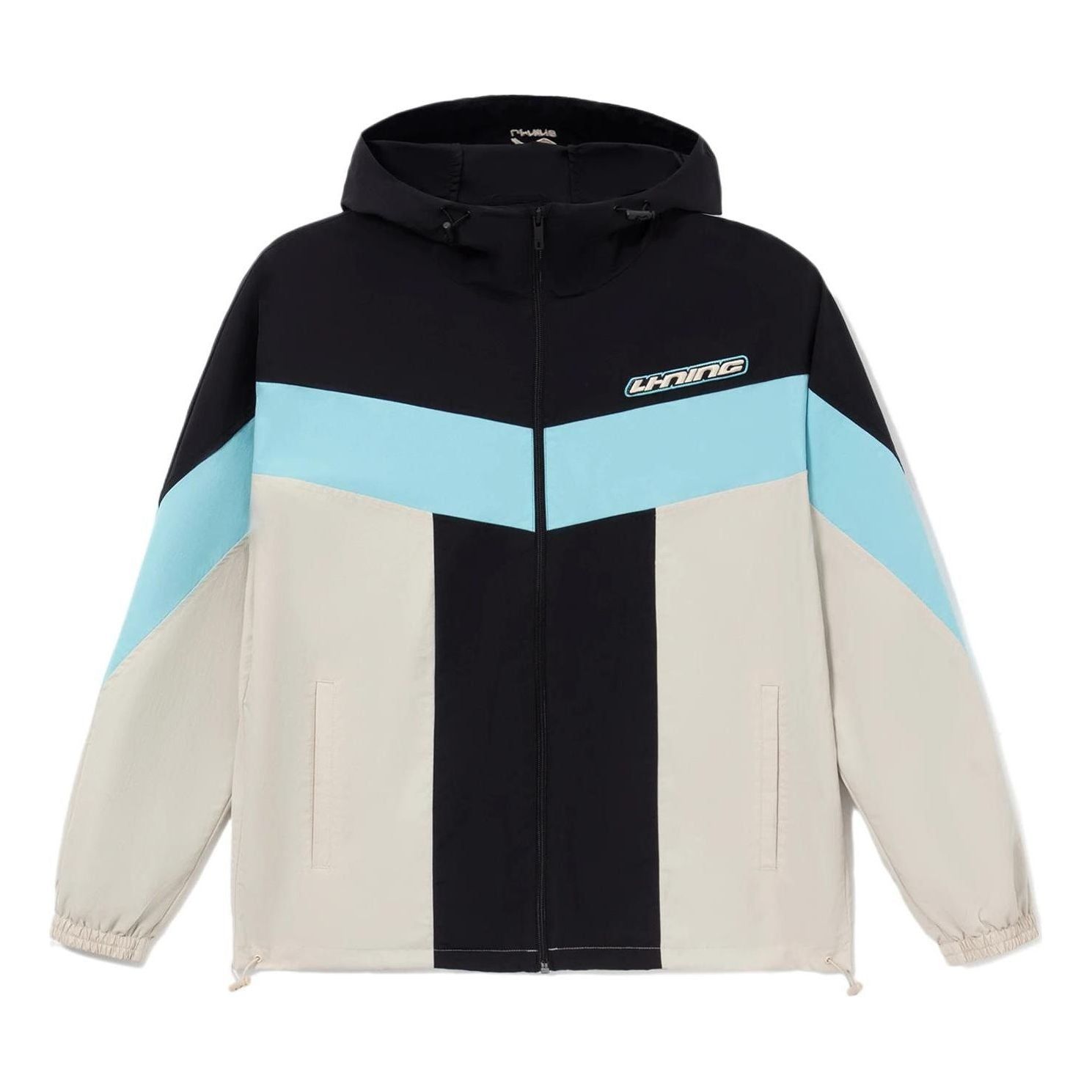 Li-Ning Logo Color Block Full Zip Hooded Jacket 'Black Oatmeal' AFDS033-5 sold by KicksCrew