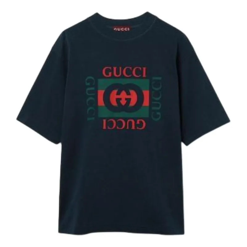 Gucci Cotton Jersey T-Shirt With Gucci Print 'Navy' 784361-XJGKA-4735 sold by KicksCrew