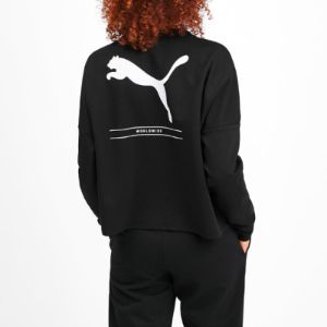 (WMNS) Puma Logo Cropped Crew Sweater 'Black' 581069-01 sold by KicksCrew