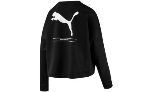 (WMNS) Puma Logo Cropped Crew Sweater 'Black' 581069-01 sold by KicksCrew