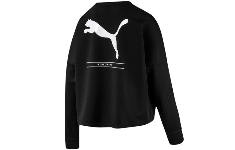 (WMNS) Puma Logo Cropped Crew Sweater 'Black' 581069-01 sold by KicksCrew product image thumbnail 2