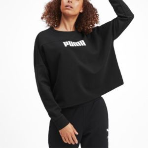 (WMNS) Puma Logo Cropped Crew Sweater 'Black' 581069-01 sold by KicksCrew