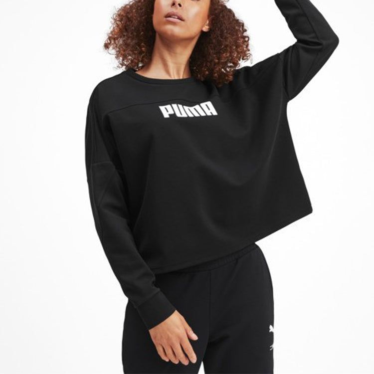 (WMNS) Puma Logo Cropped Crew Sweater 'Black' 581069-01 sold by KicksCrew product image thumbnail 3