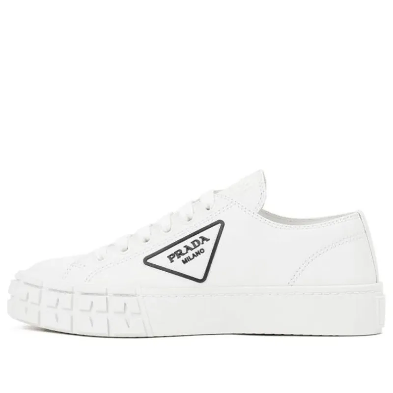 (WMNS) PRADA Downtown Brushed Leather Sneakers 'White' 1E916M_A21_F0964_F_035 sold by KicksCrew