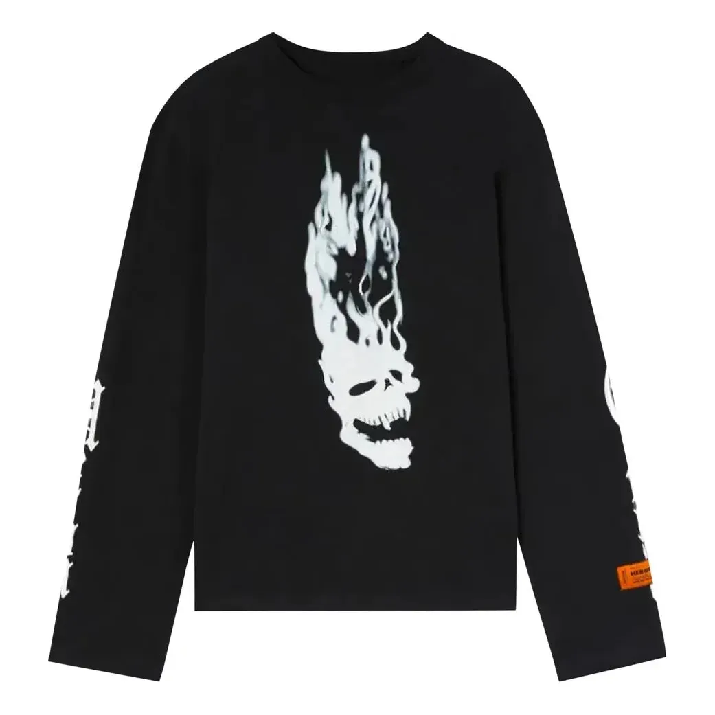 HERON PRESTON Fw22 Flaming Skull Long-Sleeve T-shirt 'Black White' HMAB026F22JER0011001 sold by KicksCrew