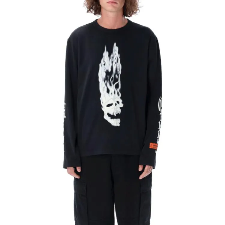 HERON PRESTON Fw22 Flaming Skull Long-Sleeve T-shirt 'Black White' HMAB026F22JER0011001 sold by KicksCrew product image thumbnail 3