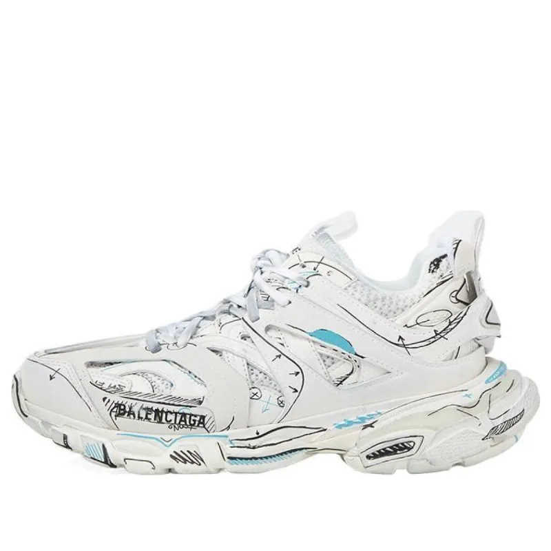 (WMNS) Balenciaga Track 1.0 Sneakers ' White Blue Mesh and Nylon Graffiti' 542436W3SRA9014 sold by KicksCrew