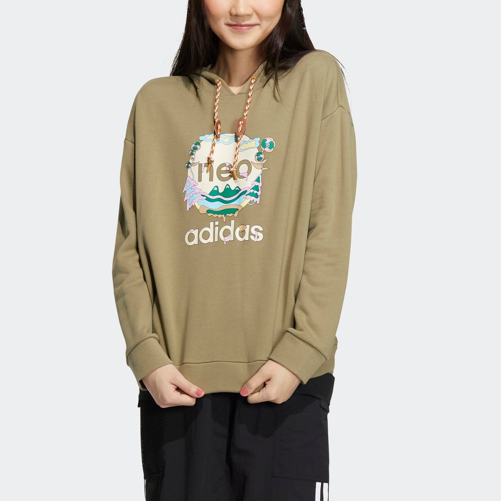(WMNS) Adidas Neo Util Hoodies 'Olive Green' HN2349 sold by KicksCrew product image thumbnail 2