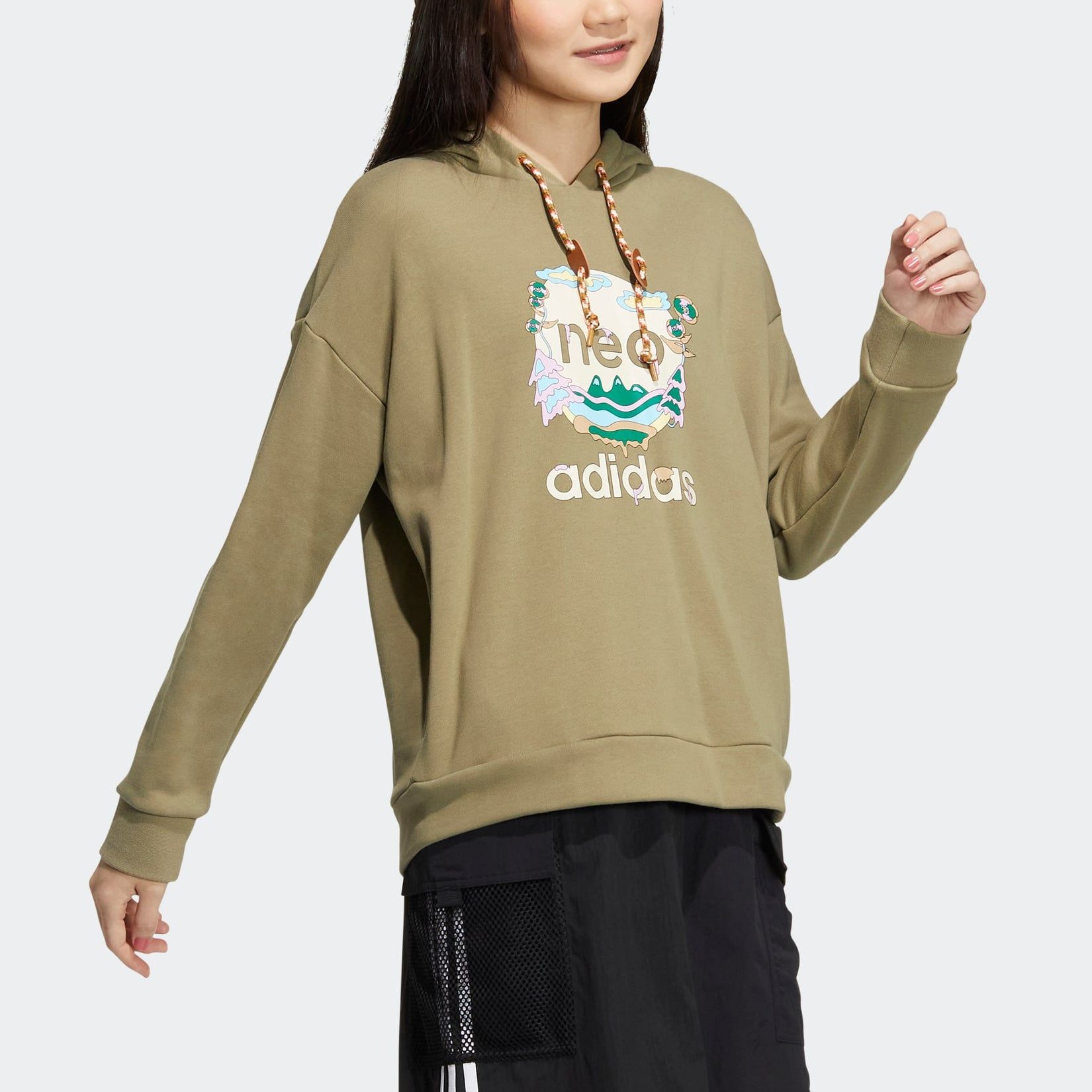 (WMNS) Adidas Neo Util Hoodies 'Olive Green' HN2349 sold by KicksCrew product image thumbnail 4