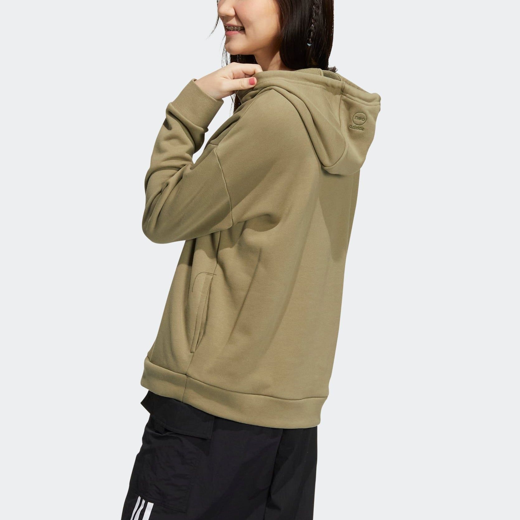 (WMNS) Adidas Neo Util Hoodies 'Olive Green' HN2349 sold by KicksCrew product image thumbnail 3