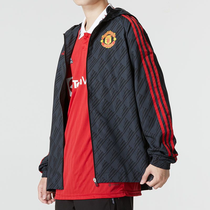 Adidas Manchester United 3-Stripe DNA Windbreaker Jackets 'Black' HE6650 sold by KicksCrew product image thumbnail 4