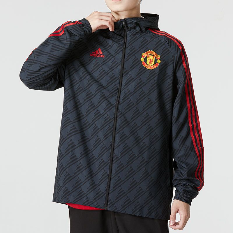 Adidas Manchester United 3-Stripe DNA Windbreaker Jackets 'Black' HE6650 sold by KicksCrew product image thumbnail 2
