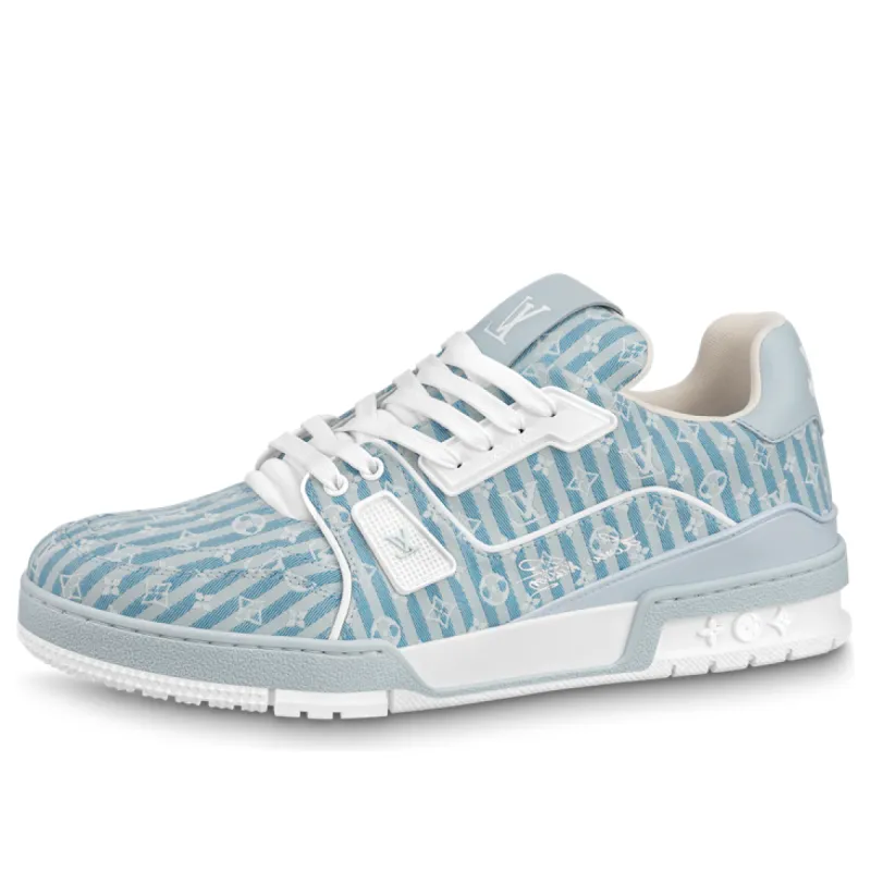 LOUIS VUITTON LV Trainer Sneakers 'Blue Stripes with Monogram' 1ABG1N sold by KicksCrew