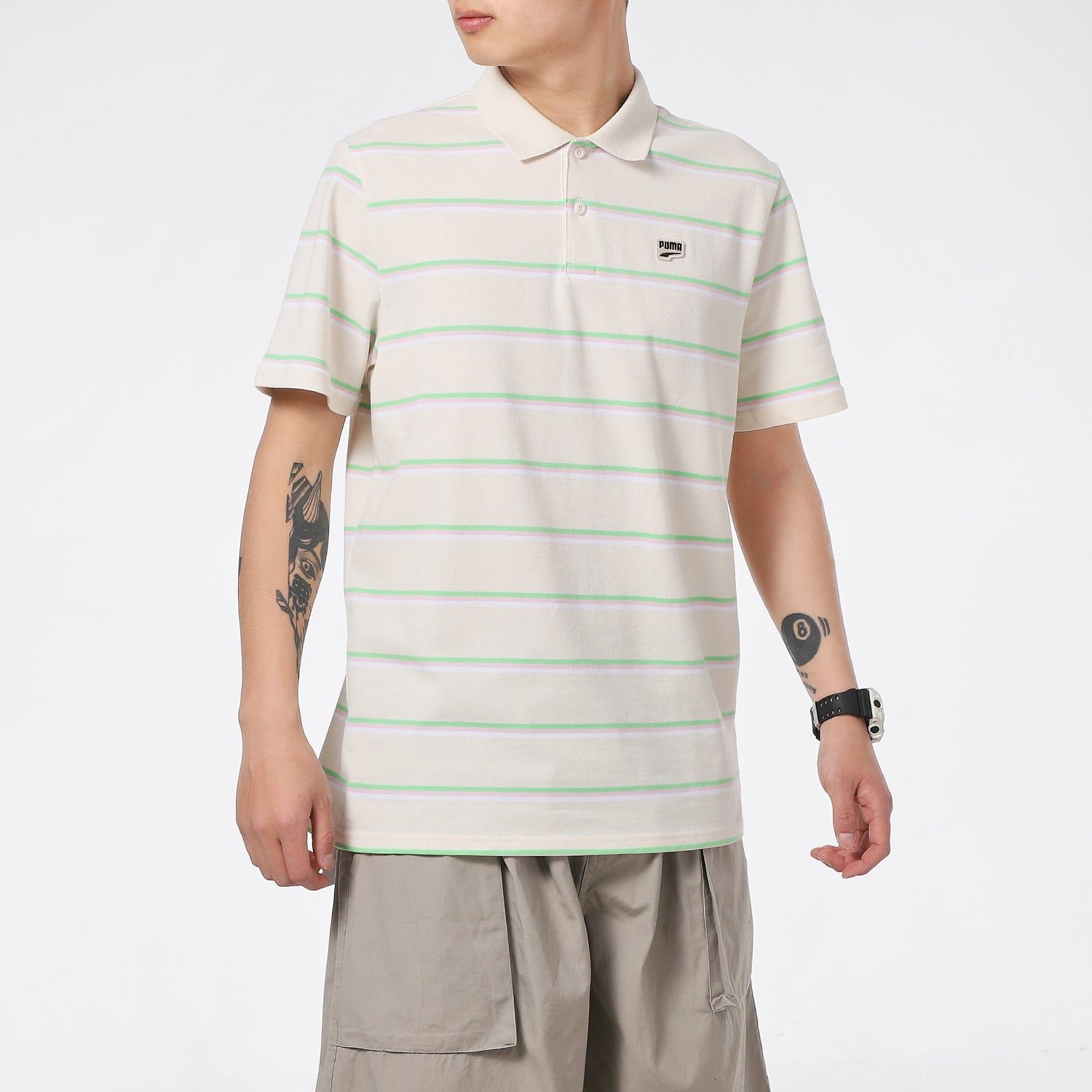 PUMA Downtown Stripe Polo Tee Shirt 'Beige' 599781-75 sold by KicksCrew product image thumbnail 4
