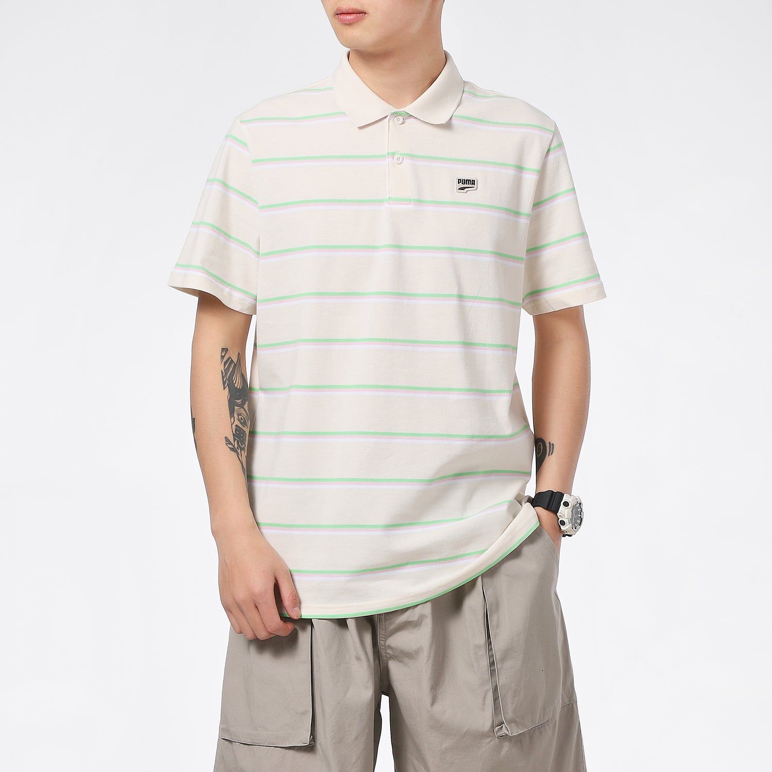 PUMA Downtown Stripe Polo Tee Shirt 'Beige' 599781-75 sold by KicksCrew product image thumbnail 3