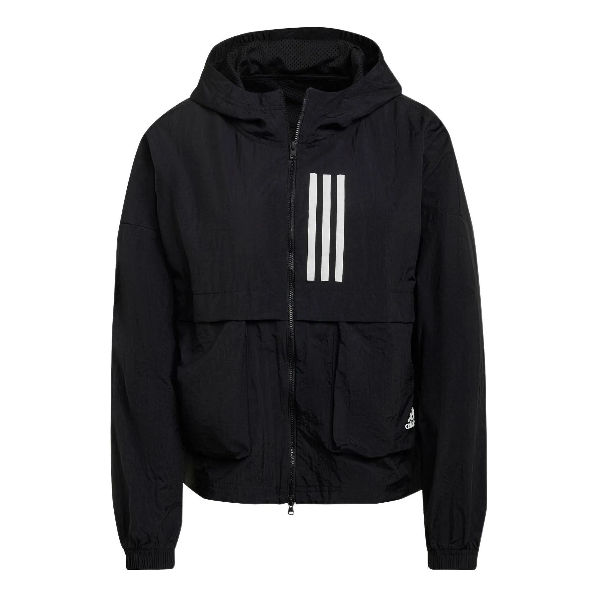 (WMNS) adidas Sportswear W.N.D. Windbreaker 'Black White' GT9754 sold by KicksCrew