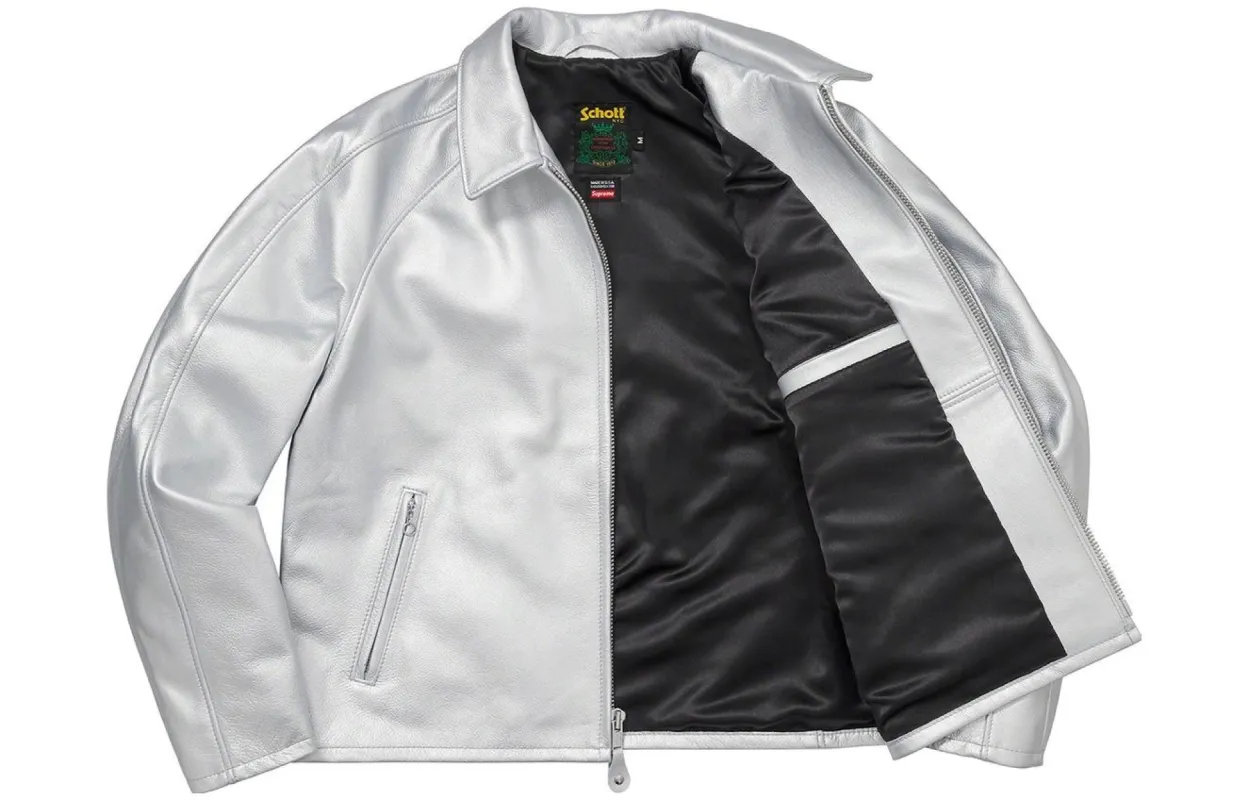 Supreme SS23 Week 5 x SCHOTT Leather Racer Jacket 'Silver' SUP