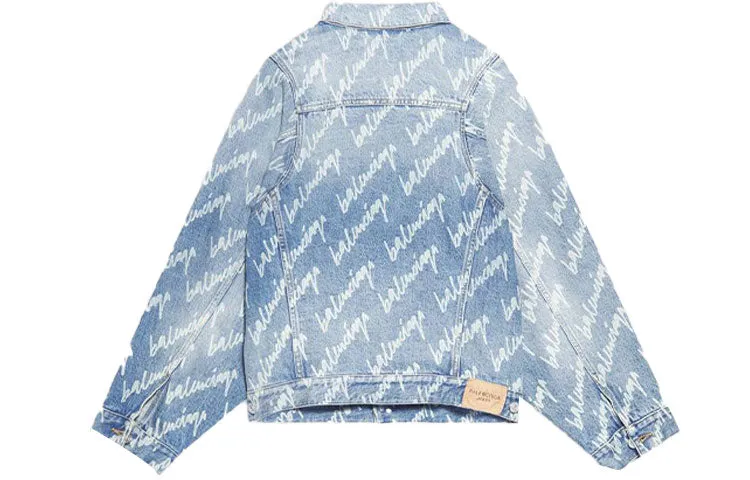 Balenciaga Allover Script Logo Denim Jacket 'Light Blue White' 681690TJW904200 sold by KicksCrew product image thumbnail 2