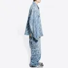 Balenciaga Allover Script Logo Denim Jacket 'Light Blue White' 681690TJW904200 sold by KicksCrew