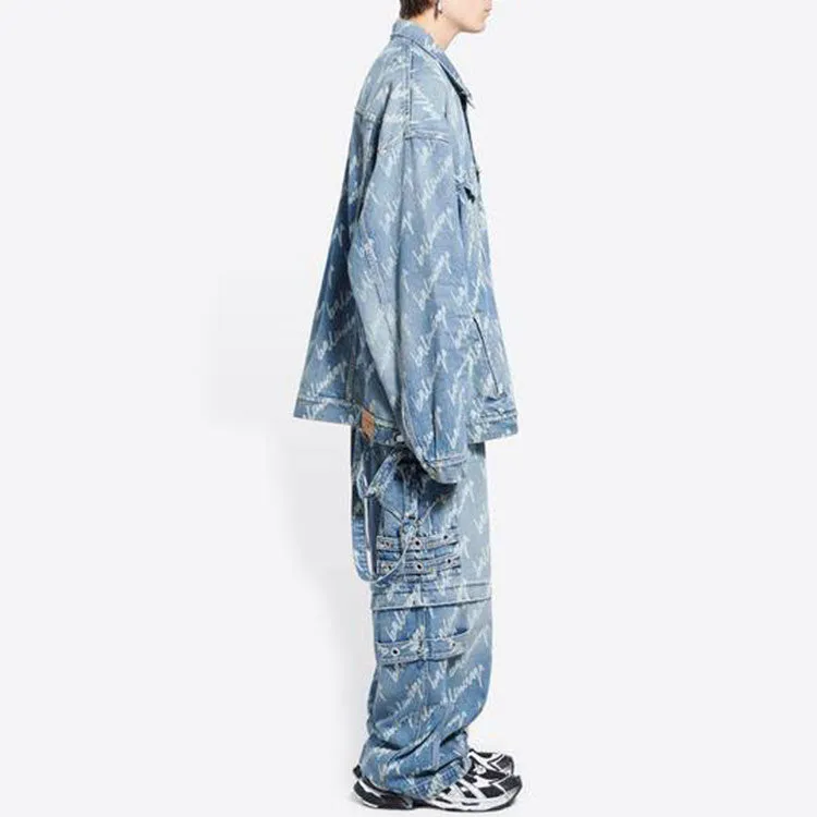 Balenciaga Allover Script Logo Denim Jacket 'Light Blue White' 681690TJW904200 sold by KicksCrew product image thumbnail 4