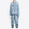 Balenciaga Allover Script Logo Denim Jacket 'Light Blue White' 681690TJW904200 sold by KicksCrew