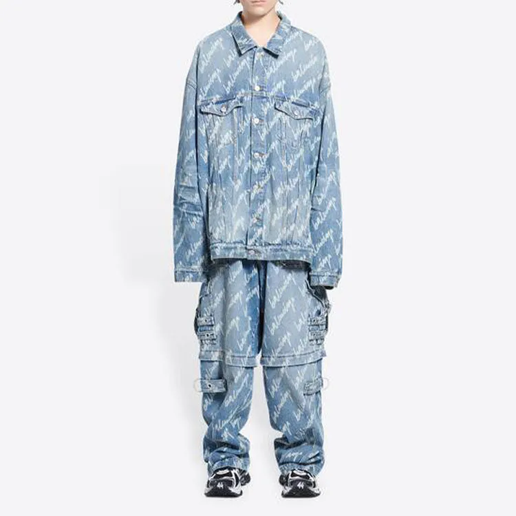 Balenciaga Allover Script Logo Denim Jacket 'Light Blue White' 681690TJW904200 sold by KicksCrew product image thumbnail 3