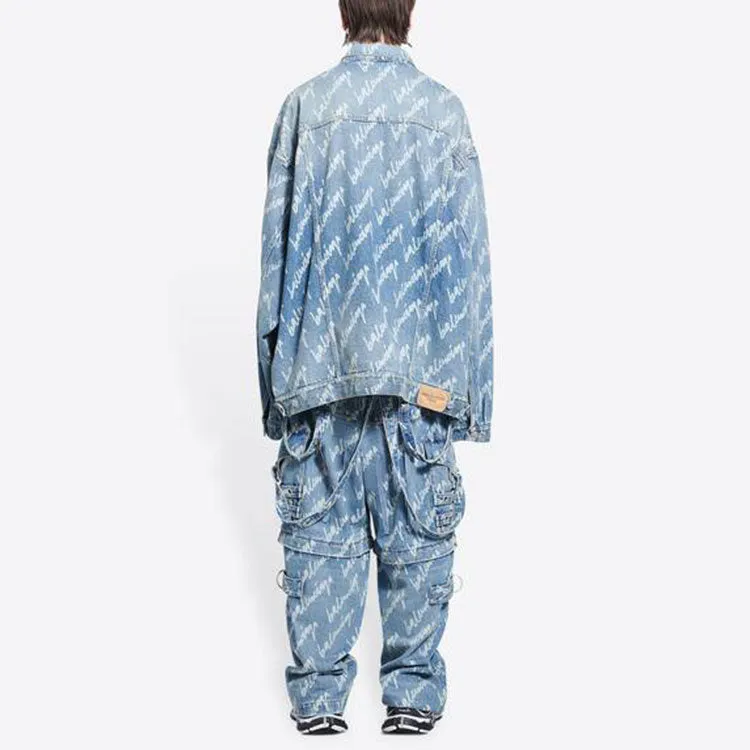 Balenciaga Allover Script Logo Denim Jacket 'Light Blue White' 681690TJW904200 sold by KicksCrew product image thumbnail 5