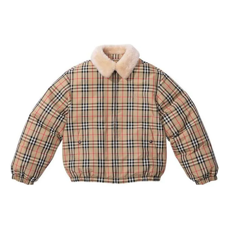 Supreme x Burberry Shearling Collar Down Puffer Jacket 'Tan Black White' SUP-SS22-157 sold by KicksCrew