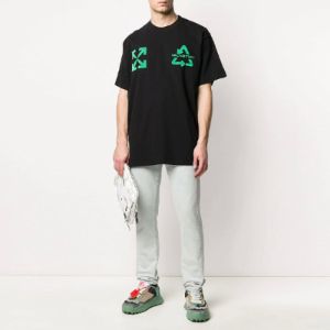 Men's Off-White C/O VIRGIL ABLOH Embroidered Logo Printing Short Sleeve Loose Version Black T-Shirt OMAA038S201850131044 sold by KicksCrew