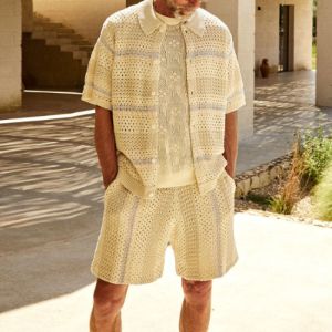 KITH Thompson Crochet Buttondown 'Veil' KHM031095-105 sold by KicksCrew