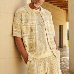 KITH Thompson Crochet Buttondown 'Veil' KHM031095-105 sold by KicksCrew