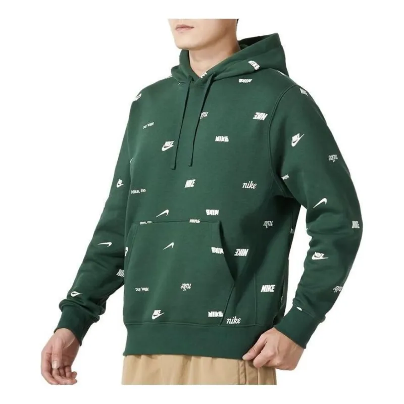 Nike Club Fleece Allover Print Pullover Hoodie 'Green White' FB7435-323 sold by KicksCrew
