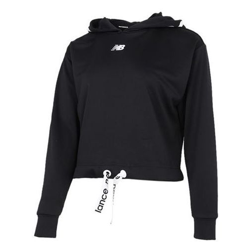 (WMNS) New Balance Relentless Logo Crop Hoodie 'Black' AWT11169-BK sold by KicksCrew