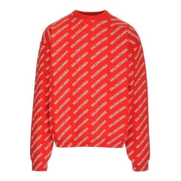 Balenciaga All Over Logo Crewneck Sweater 'Red White' 702952T32336090 sold by KicksCrew