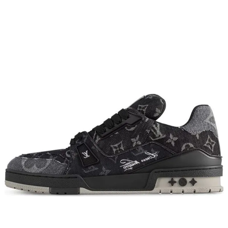 LOUIS VUITTON LV Trainer Sneakers 'Black Grey Denim Monogram' 1AC4ZB sold by KicksCrew