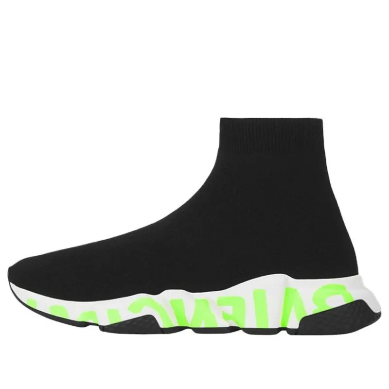 Balenciaga Speed Graffiti Sneakers 'Black Knit Fluo Green Graffiti Sole Unit' 605972W05GY1935 sold by KicksCrew