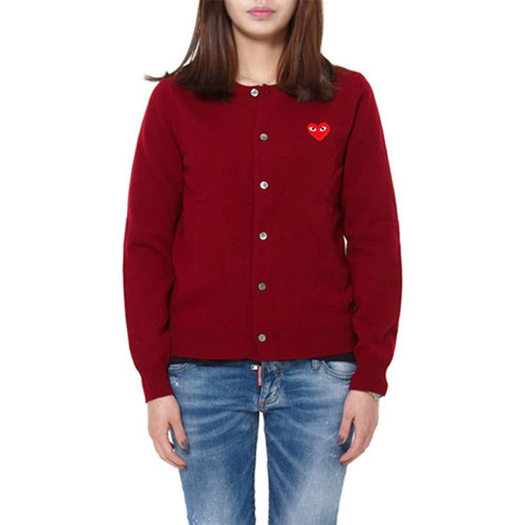 (WMNS) COMME des GARCONS PLAY Knit Cardigan Red Emblem 'Burgundy' AZ-N007-051-4 sold by KicksCrew product image thumbnail 2
