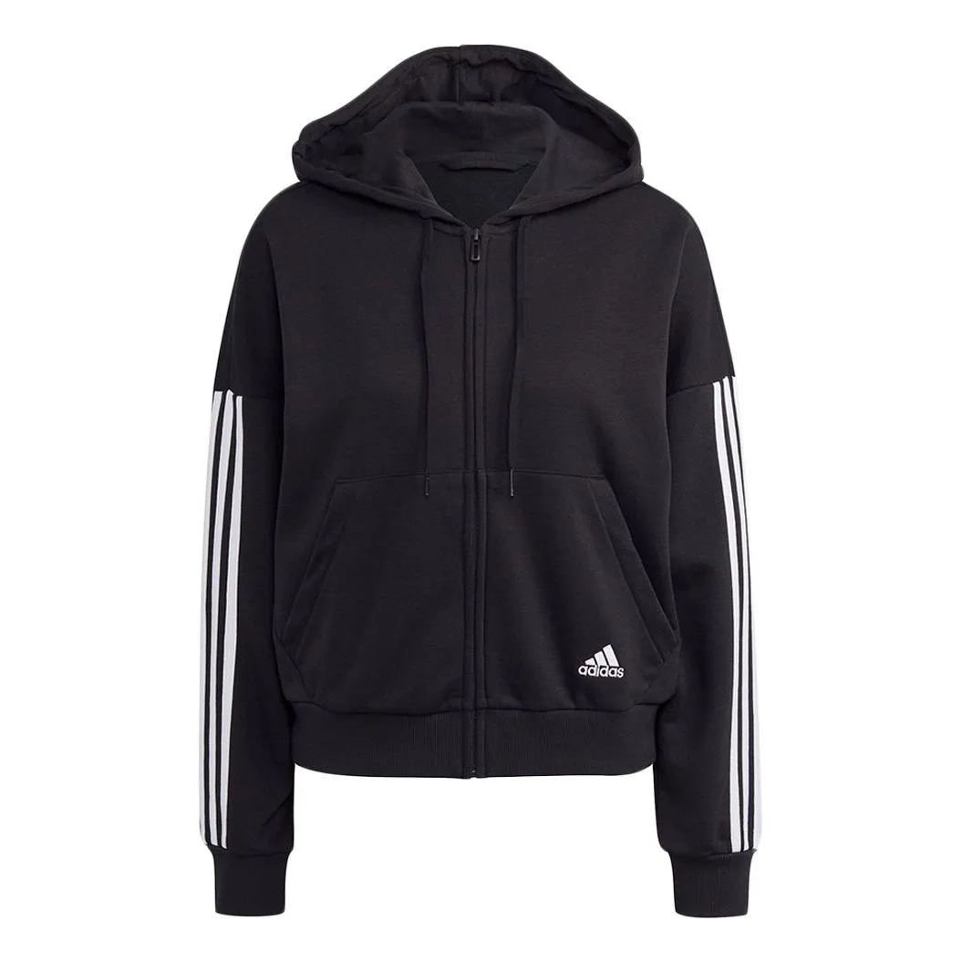 (WMNS) adidas Essentials Cut 3-Stripes Full-Zip Hoodie Asia Sizing 'Black White' GL1462 sold by KicksCrew
