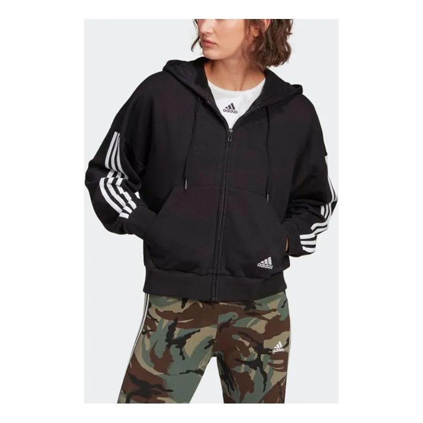 (WMNS) adidas Essentials Cut 3-Stripes Full-Zip Hoodie Asia Sizing 'Black White' GL1462 sold by KicksCrew product image thumbnail 2