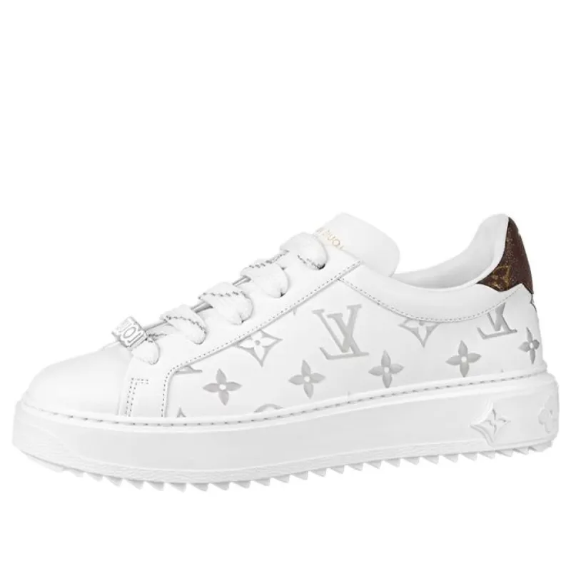(WMNS) LOUIS VUITTON Time Out Sneakers 'White with Silver Monogram' 1A9HB7 sold by KicksCrew