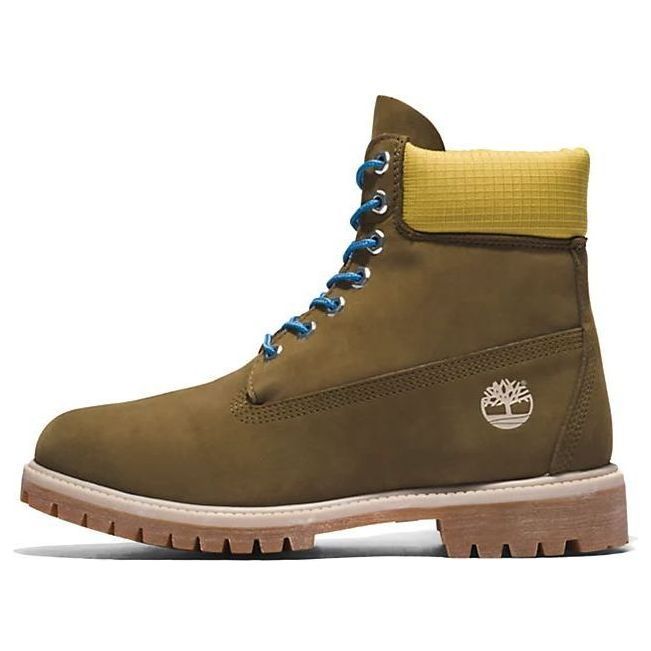 Timberland Premium 6 Inch Boots 'Olive Green Nubuck with Yellow Collar' A5NZM327 sold by KicksCrew